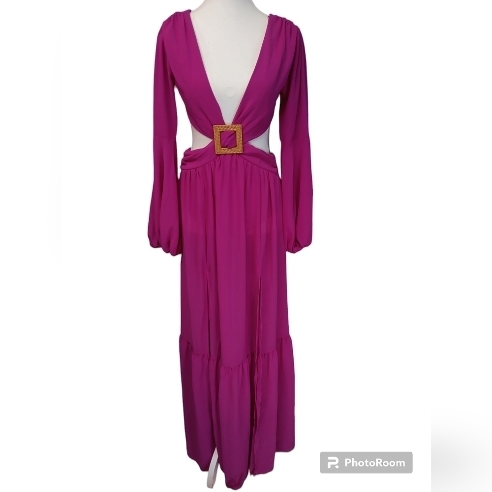 NWT Luxxel Breathtaking Views Magenta Cutout Sheer Chiffon Maxi Dress Women's S